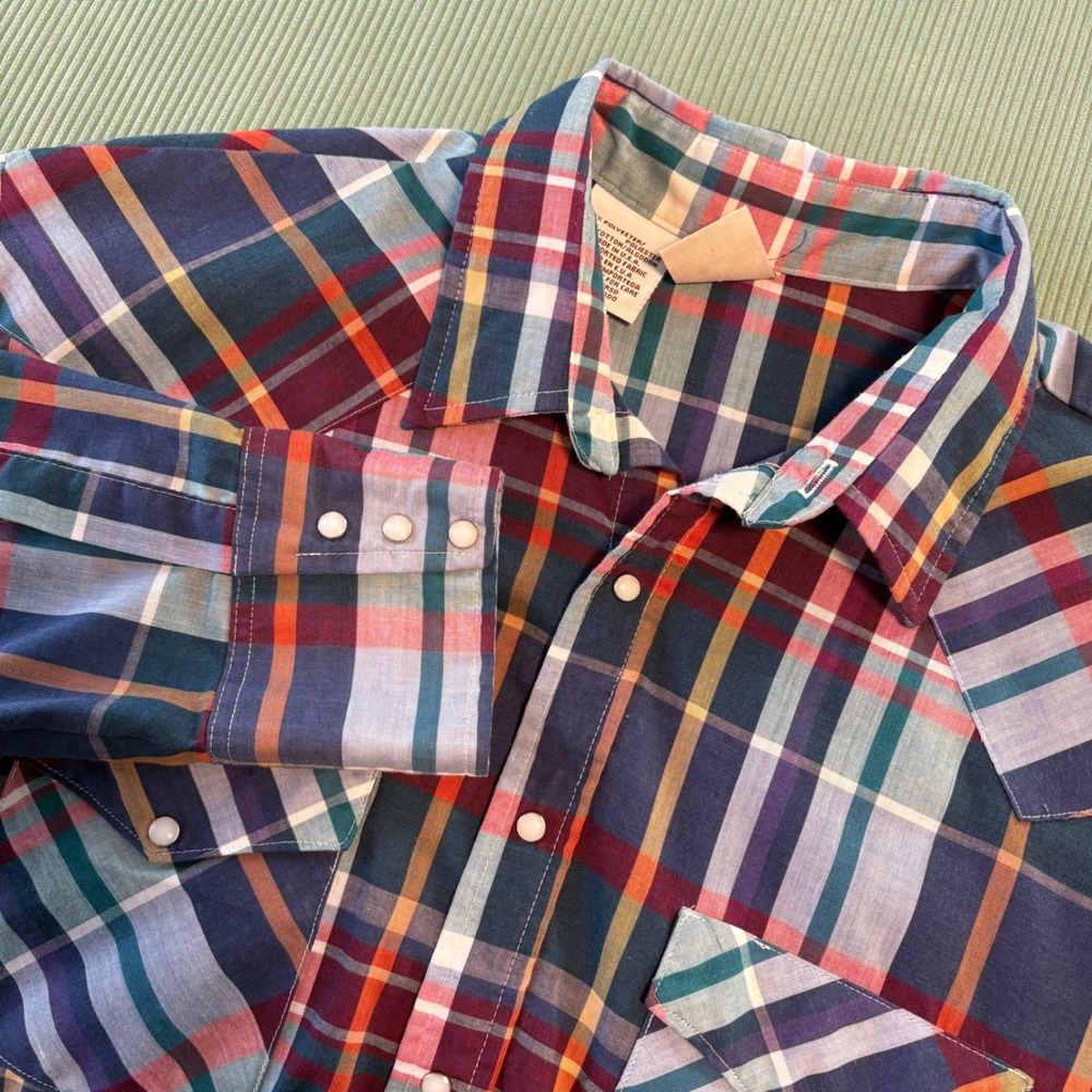 Western Frontier Plaid Long Sleeve pearl Snap Button Western Shirt XL EG‎